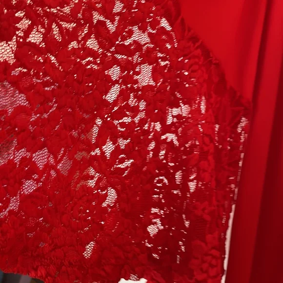 LuLaRoe Red Midi Dress with Lace Sleeves - Picture 4 of 7